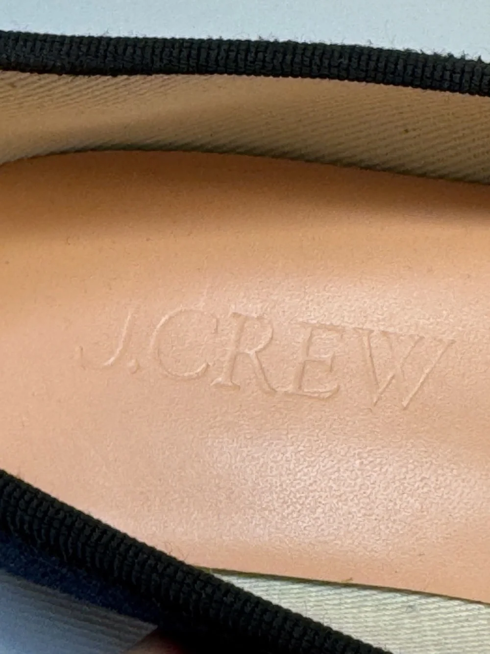 J.Crew Denim Ballet Flats Black Leather Cap Toe Bow Shoes Women's Size 9